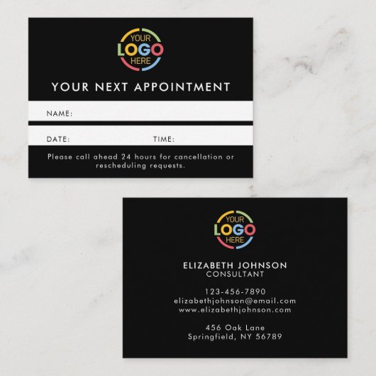 モダンプロフェッショナルブラック&ホワイトのリマシンプルインダー 予約カード (正面/裏面)
