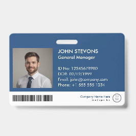 モダンプロフェッショナルブルーロゴスタッフID QRコード バッジ