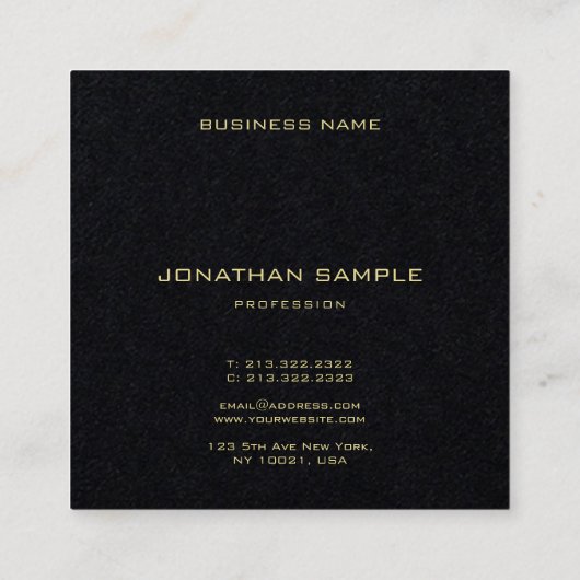 モダンプロフェッショナルプレミアムブラック金ゴールド名文字 スクエア名刺 (裏面)