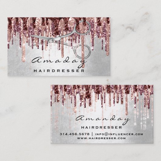 モダンプロフェッショナルヘアドライザーハサミバラドリップ 名刺 (正面/裏面)