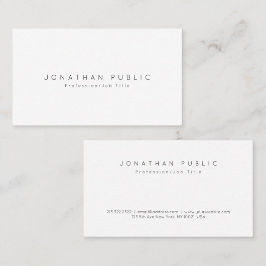 モダンプロフェッショナルホワエレガントイシンプルトプレーン 名刺 (正面/裏面)