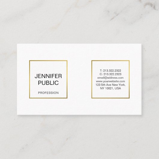 モダンプロフェッショナルホワエレガントイト金ゴールドシックシンプル 名刺 (正面)