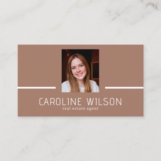 モダンプロフェッショナルミニマルな茶色のロゴ写真 名刺 (正面)