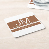 モダンプロフェッショナルミニマルデザイン |ブラウンとホワイト スクエアペーパーコースター (アングル)