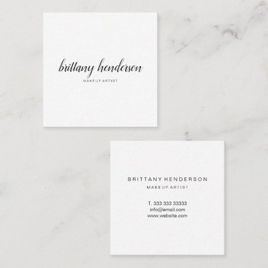 モダンプロフェッショナルミニマル手書き白 スクエア名刺 (正面/裏面)