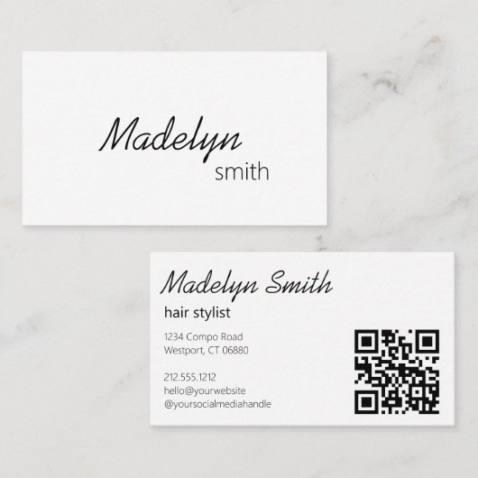 モダンプロフェッショナルミニマル美容師QRコード 名刺 (正面/裏面)