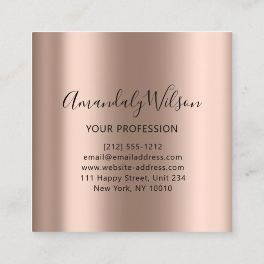 モダンプロフェッショナルメイクアップアーティストのインフルエンサーバラ スクエア名刺 (裏面)