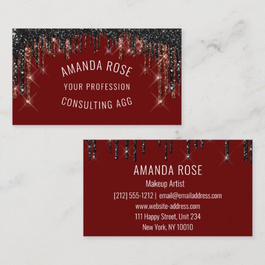 モダンプロフェッショナルメイクアップアーティストヘアブルゴーニュ 名刺 (正面/裏面)