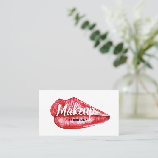 モダンプロフェッショナルメイクアップアーティスト赤い唇 名刺 (スタンド正面)