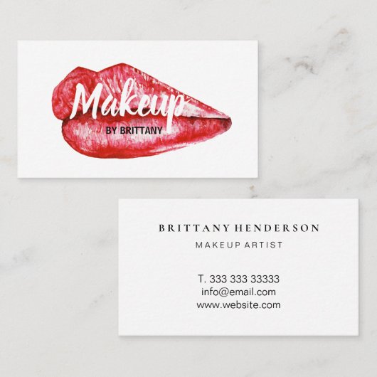 モダンプロフェッショナルメイクアップアーティスト赤い唇 名刺 (正面/裏面)