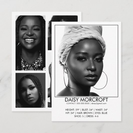 モダンプロフェッショナルモデルアクター写真のコンポジットカード カード (正面/裏面)