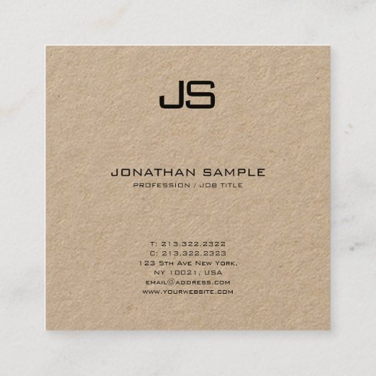 モダンプロフェッショナルモノグラムエレガントクラフト紙 スクエア名刺 (裏面)