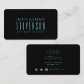 モダンプロフェッショナルライトティール（緑がかった色）ブルー 名刺 (正面/裏面)