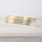 モダンプロフェッショナルラグジュアリー金ゴールドスパークルグリッター デスクネームプレート (正面)