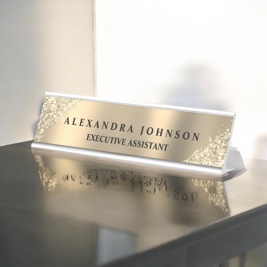 モダンプロフェッショナルラグジュアリー金ゴールドスパークルグリッター デスクネームプレート