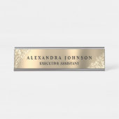 モダンプロフェッショナルラグジュアリー金ゴールドスパークルグリッター デスクネームプレート (正面)