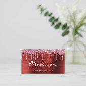 モダンプロフェッショナルレッドグリッタースタイリスト 名刺 (スタンド正面)