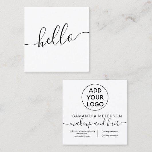 モダンプロフェッショナルロゴ白黒hello スクエア名刺 (正面/裏面)