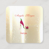 モダンプロフェッショナル光沢のある金ゴールド、フラワーヒール スクエア名刺 (正面)