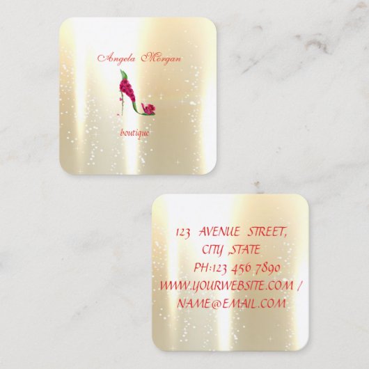 モダンプロフェッショナル光沢のある金ゴールド、フラワーヒール スクエア名刺 (正面/裏面)