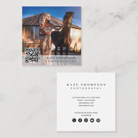 モダンプロフェッショナル写真QRコード スクエア名刺 (正面/裏面)
