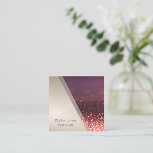 モダンプロフェッショナル幾何グリッター《写真》ぼけ味 スクエア名刺 (スタンド正面)