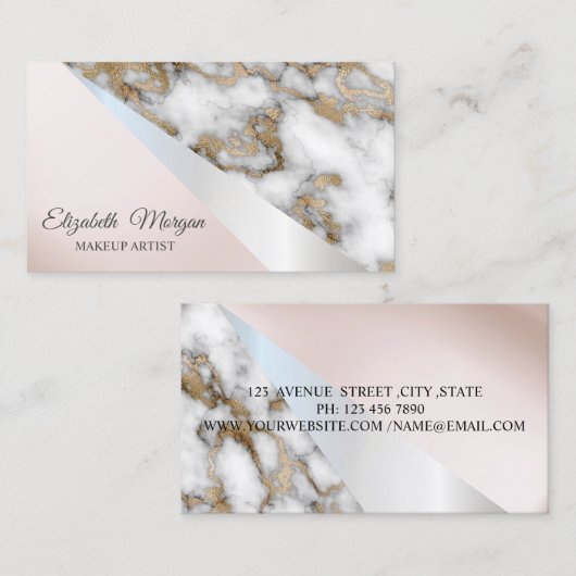 モダンプロフェッショナル幾何学模様、白金ゴールド大理石 名刺 (正面/裏面)