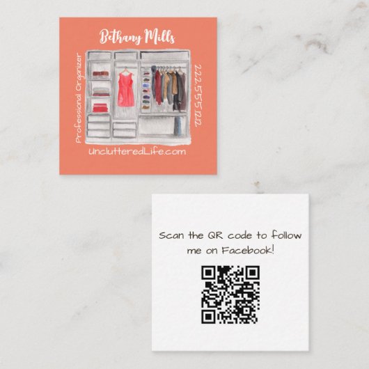 モダンプロフェッショナル整理カスタム者QRコード スクエア名刺 (正面/裏面)