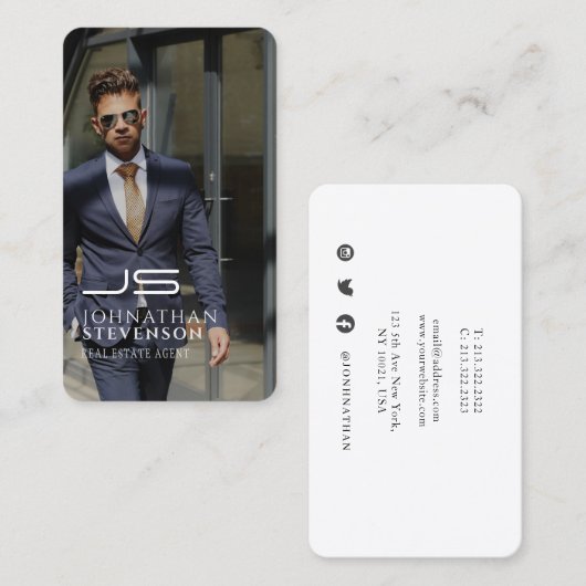 モダンプロフェッショナル白黒フォトモノグラム 名刺 (正面/裏面)