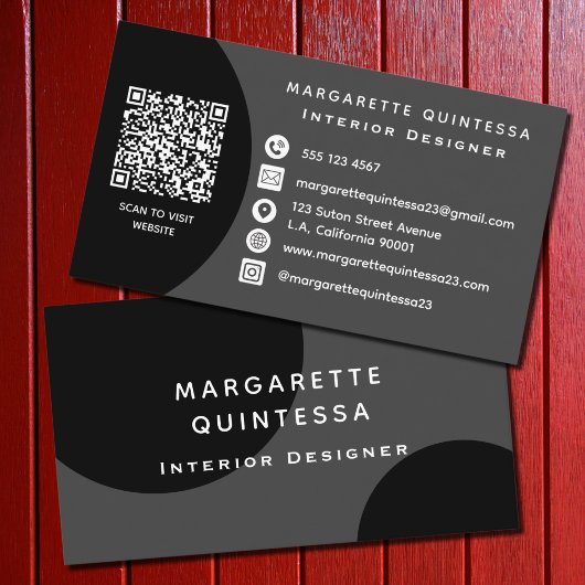 モダンプロフェッショナル白黒QRコードシンプル 名刺