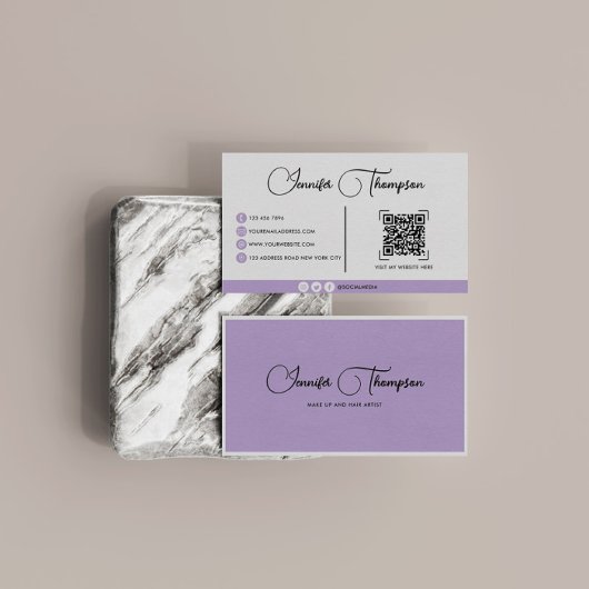 モダンプロフェッショナル紫スクリプトQRコード 名刺