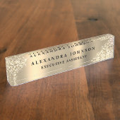 モダンプロフェッショナル金ゴールドスパークルグリッター デスクネームプレート (側面)