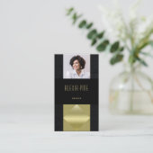 モダンプロフェッショナル黒お洒落金ゴールド写真QRコード 名刺 (スタンド正面)