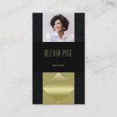 モダンプロフェッショナル黒お洒落金ゴールド写真QRコード 名刺 (正面)