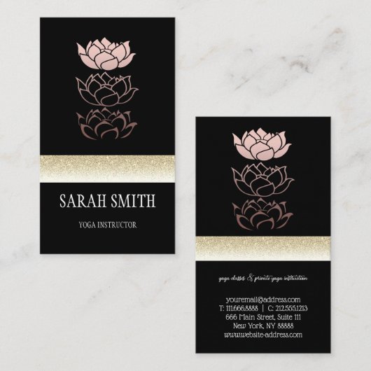 モダンプロフェッショナル黒金ゴールド蓮 名刺 (正面/裏面)