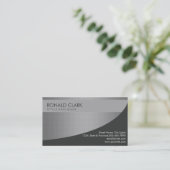 モダンプロフェッショナル黒銀金属鋼 名刺 (スタンド正面)