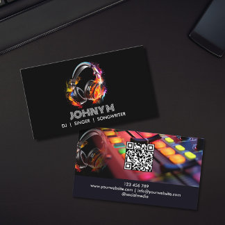 モダンプロフェッショナルDJミュージックヘッドホンQRコード 名刺