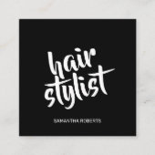 モダンヘアスタイリストのスクリプト 黒白QRコード スクエア名刺 (正面)