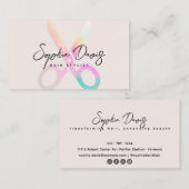 モダンヘアスタイリストのホログラフはさみロゴスクリプト 名刺 (正面/裏面)