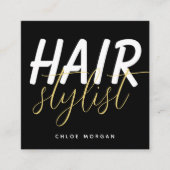 モダンヘアスタイリストの黒の手書き体デザイン スクエア名刺 (正面)