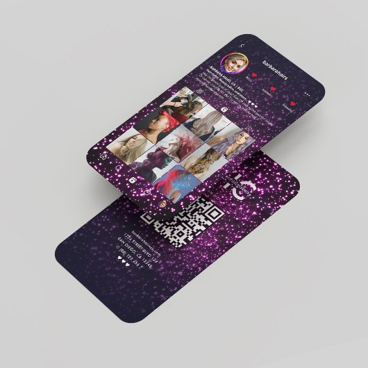 モダンヘアスタイリストインスタグラムグリッターピンク 名刺