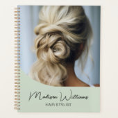 モダンヘアスタイリストサロン カスタムフォトセージグリーン プランナー手帳 (正面)