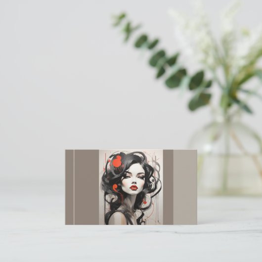 モダンヘアスタイリストシック美しいサロン化粧品 名刺 (スタンド正面)