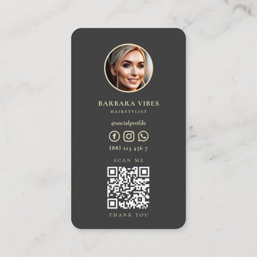 モダンヘアスタイリスト黒金ゴールドはさみフローラ 名刺 (裏面)