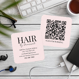 モダンヘアスタイリスト ピンクブロッシュQRコード スクエア名刺