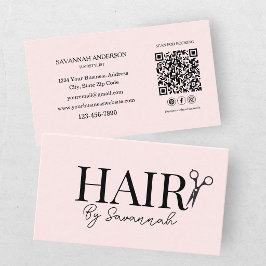 モダンヘアスタイリスト ピンクブロッシュQRコード 名刺