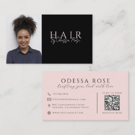 モダンヘアスタイリスト 写真 ブラックとブラッシュQRコード 名刺