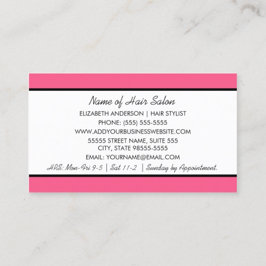 モダンヘアス名門私立校風のタイストピンク黒髪サロン 名刺 (裏面)