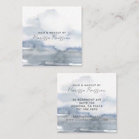 モダンヘアメイク抽象芸術水彩青 スクエア名刺 (正面/裏面)