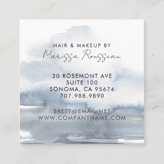 モダンヘアメイク抽象芸術水彩青 スクエア名刺 (裏面)